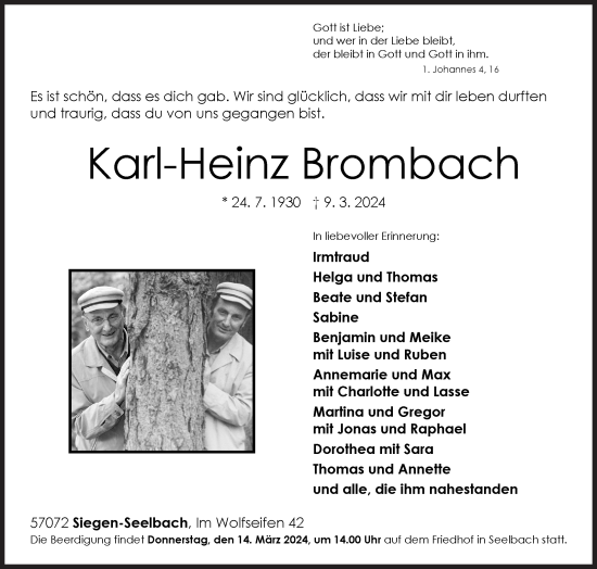 Traueranzeige von Karl-Heinz Brombach von Siegener Zeitung