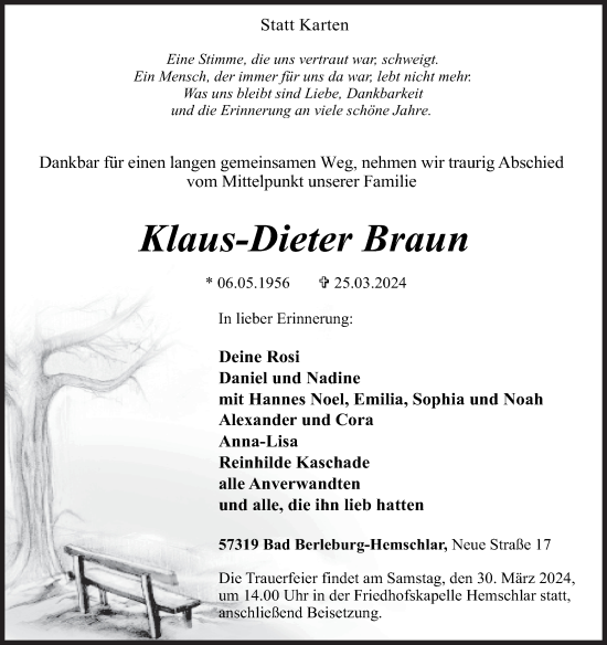 Traueranzeige von Klaus-Dieter Braun von Siegener Zeitung