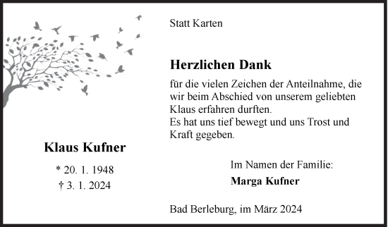 Traueranzeige von Klaus Kufner von Siegener Zeitung