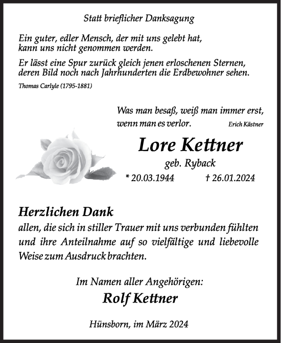 Traueranzeige von Lore Kettner von Siegener Zeitung