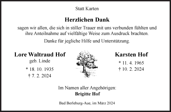 Traueranzeige von Lore Waltraud Hof von Siegener Zeitung