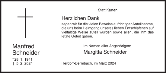 Traueranzeige von Manfred Schneider von Siegener Zeitung