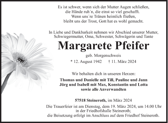 Traueranzeige von Margarete Pfeifer von Siegener Zeitung