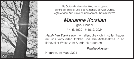 Traueranzeige von Marianne Korstian von Siegener Zeitung