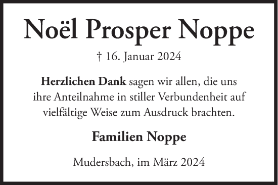 Traueranzeige von Noel Prosper Noppe von Siegener Zeitung