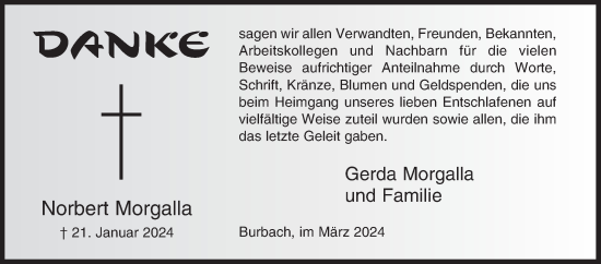 Traueranzeige von Norbert Morgalla von Siegener Zeitung