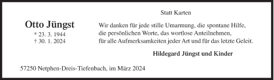 Traueranzeige von Otto Jüngst von Siegener Zeitung