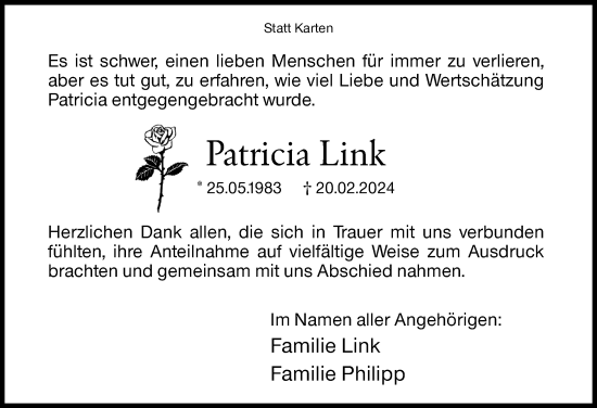 Traueranzeige von Patricia Link von Siegener Zeitung