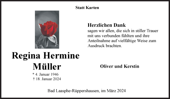 Traueranzeige von Regina Hermine Müller von Siegener Zeitung