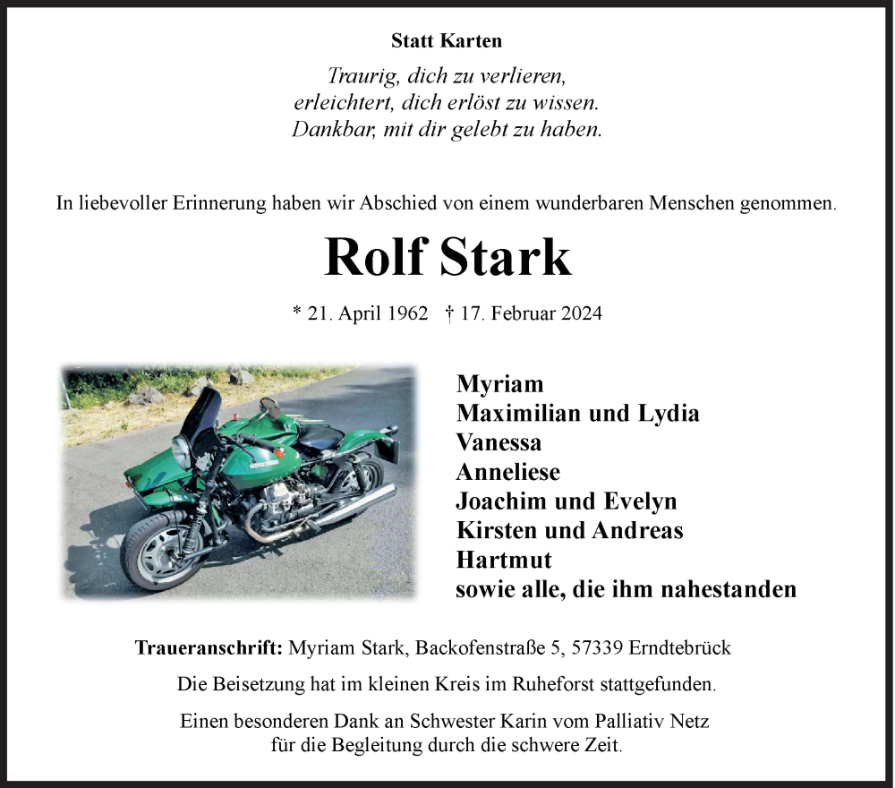  Traueranzeige für Rolf Stark vom 06.03.2024 aus Siegener Zeitung