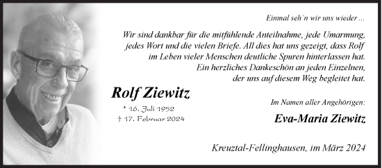Traueranzeige von Rolf Ziewitz von Siegener Zeitung