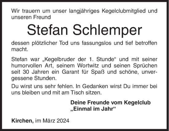 Traueranzeige von Stefan Schlemper von Siegener Zeitung