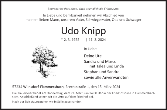 Traueranzeige von Udo Knipp von Siegener Zeitung