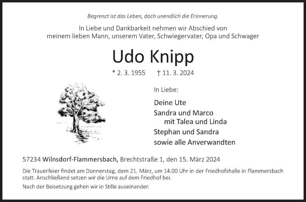  Traueranzeige für Udo Knipp vom 15.03.2024 aus Siegener Zeitung