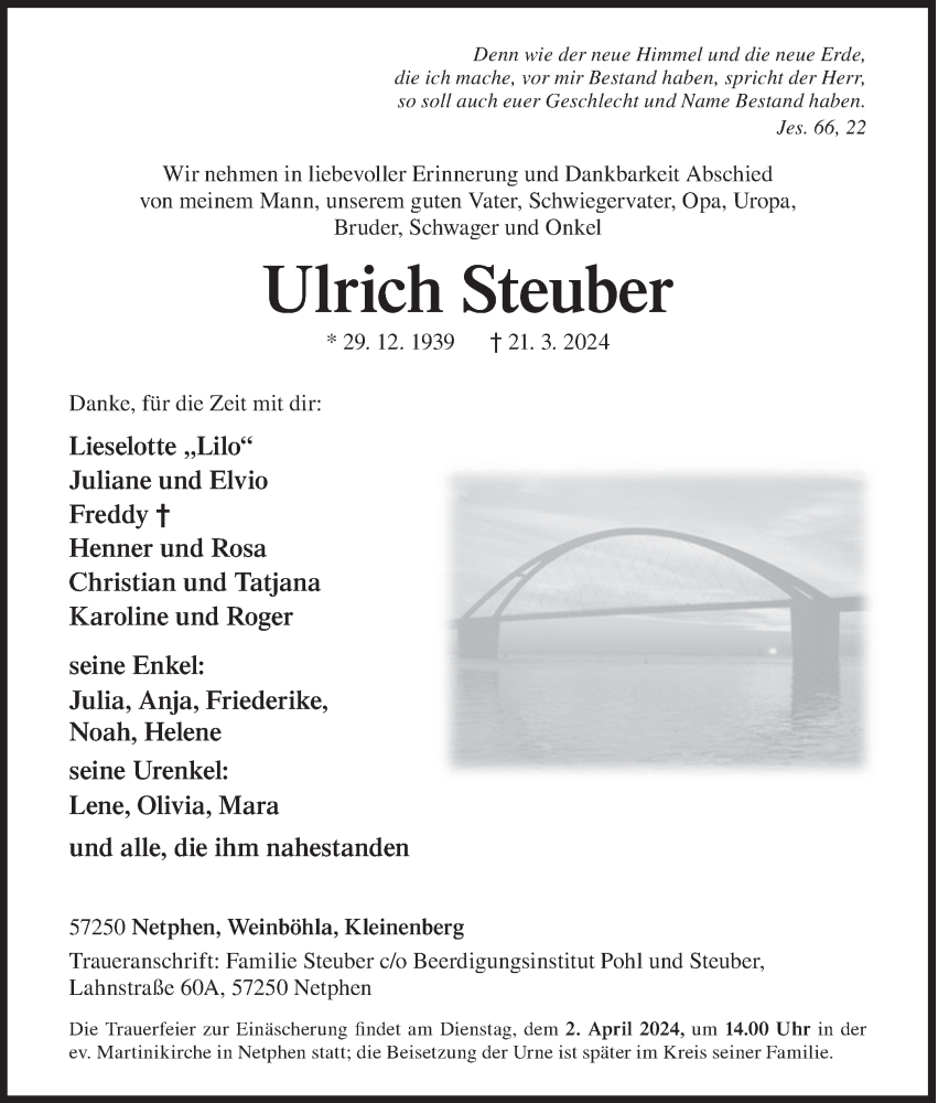  Traueranzeige für Ulrich Steuber vom 25.03.2024 aus Siegener Zeitung