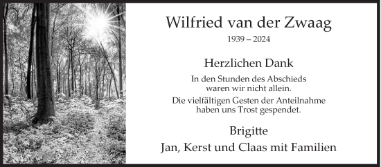 Traueranzeige von Wilfried van der Zwaag von Siegener Zeitung