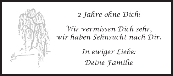 Traueranzeige von Wir vermissen Dich sehr,  von Siegener Zeitung