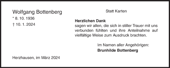 Traueranzeige von Wolfgang Bottenberg von Siegener Zeitung