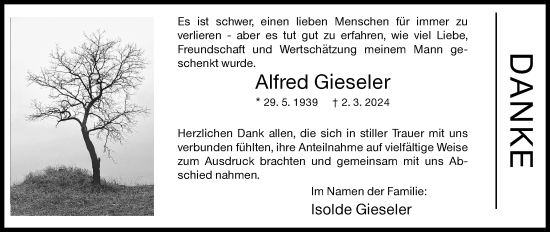 Traueranzeige von Alfred Gieseler von Siegener Zeitung