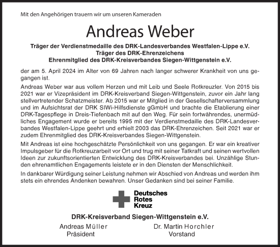 Traueranzeige von Andreas Weber von Siegener Zeitung