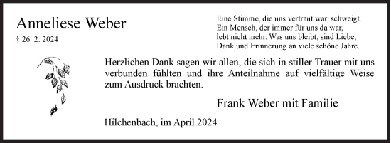 Traueranzeige von Anneliese Weber von Siegener Zeitung