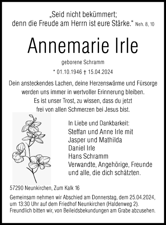 Traueranzeige von Annemarie Irle von Siegener Zeitung