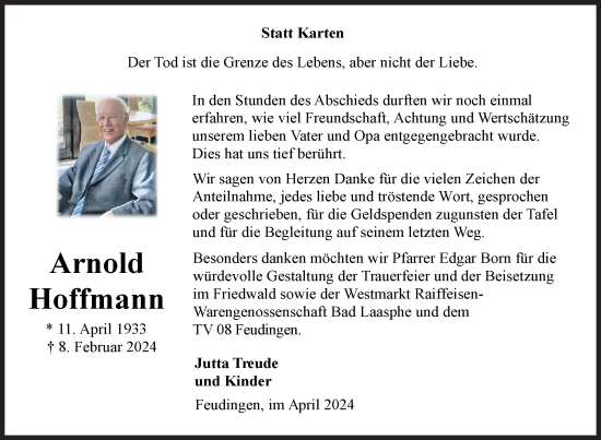 Traueranzeige von Arnold Hoffmann von Siegener Zeitung