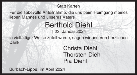 Traueranzeige von Berthold Diehl von Siegener Zeitung