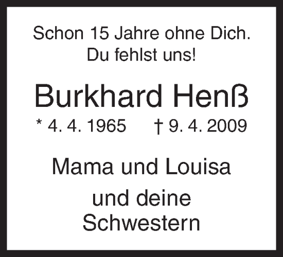Traueranzeige von Burkhard Henß von Siegener Zeitung