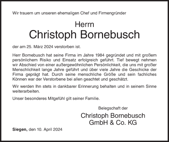 Traueranzeige von Christoph Bornebusch von Siegener Zeitung