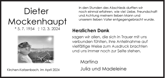Traueranzeige von Dieter Mockenhaupt von Siegener Zeitung
