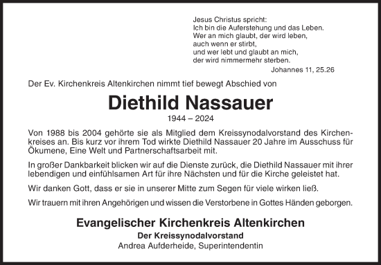 Traueranzeige von Diethild Nassauer von Siegener Zeitung