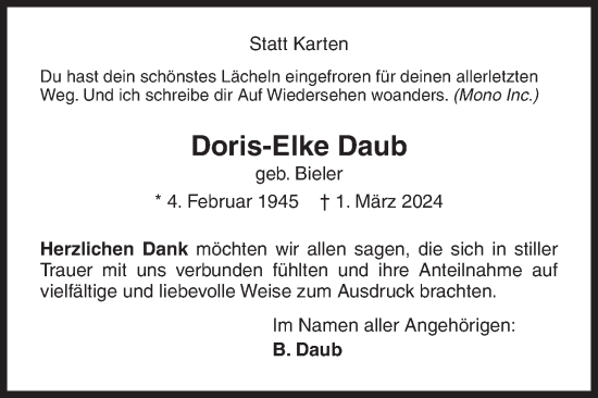Traueranzeige von Doris-Elke Daub von Siegener Zeitung