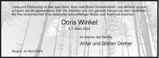 Traueranzeige von Doris Winkel von Siegener Zeitung