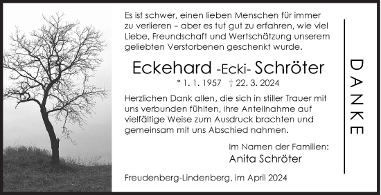 Traueranzeige von Eckehard Schröter von Siegener Zeitung
