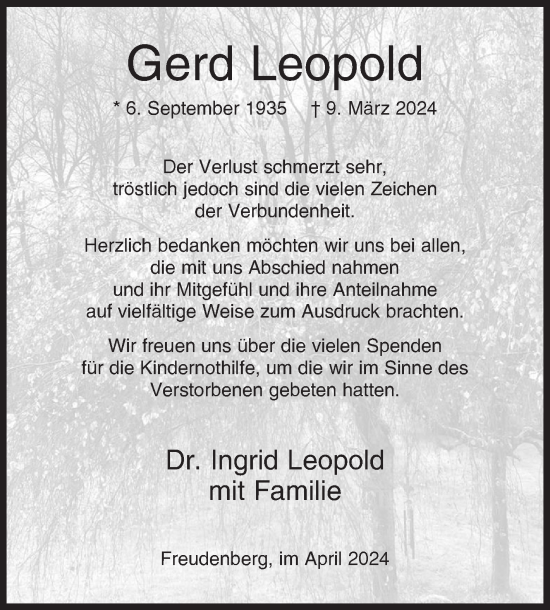 Traueranzeige von Gerd Leopold von Siegener Zeitung