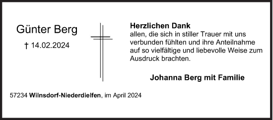 Traueranzeige von Günter Berg von Siegener Zeitung