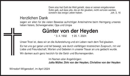 Traueranzeige von Günter von der Heyden von Siegener Zeitung