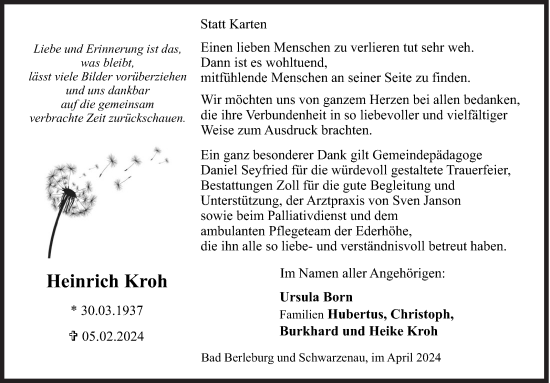 Traueranzeige von Heinrich Kroh von Siegener Zeitung