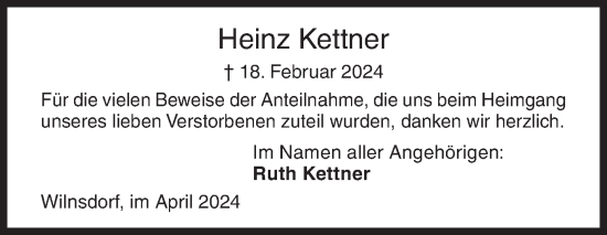 Traueranzeige von Heinz Kettner von Siegener Zeitung