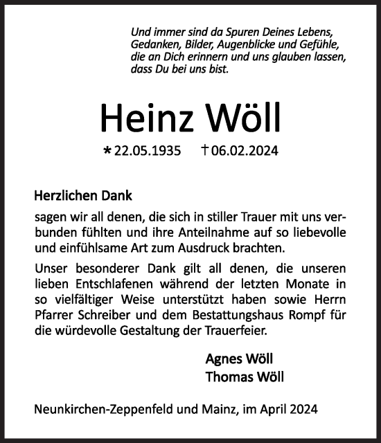 Traueranzeige von Heinz Wöll von Siegener Zeitung