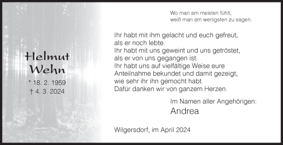 Traueranzeige von Helmut Wehn von Siegener Zeitung