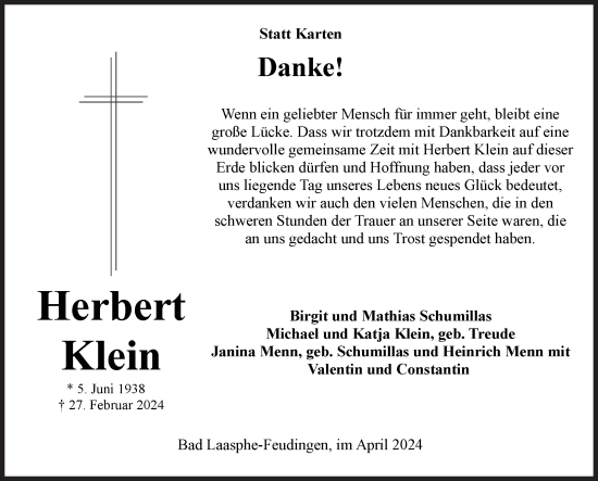 Traueranzeige von Herbert Klein von Siegener Zeitung