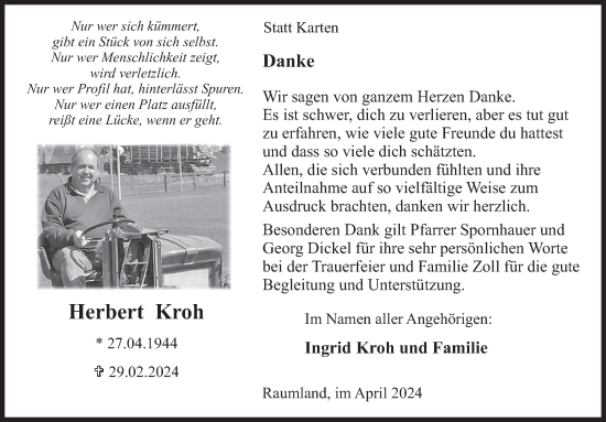 Traueranzeige von Herbert Kroh von Siegener Zeitung