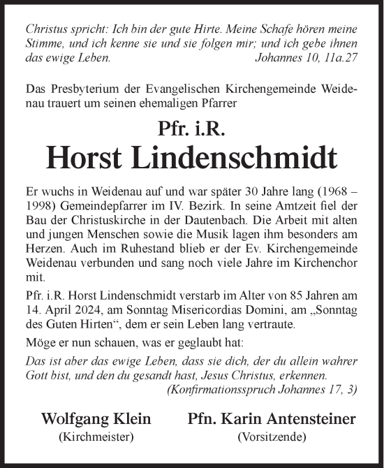 Traueranzeige von Horst Lindenschmidt von Siegener Zeitung