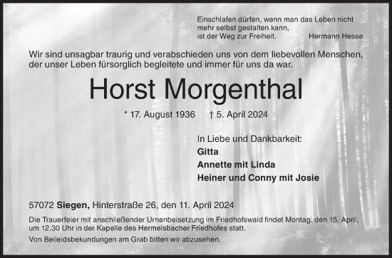 Traueranzeige von Horst Morgenthal von Siegener Zeitung