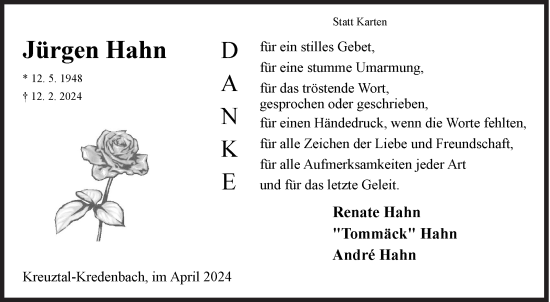 Traueranzeige von Jürgen Hahn von Siegener Zeitung