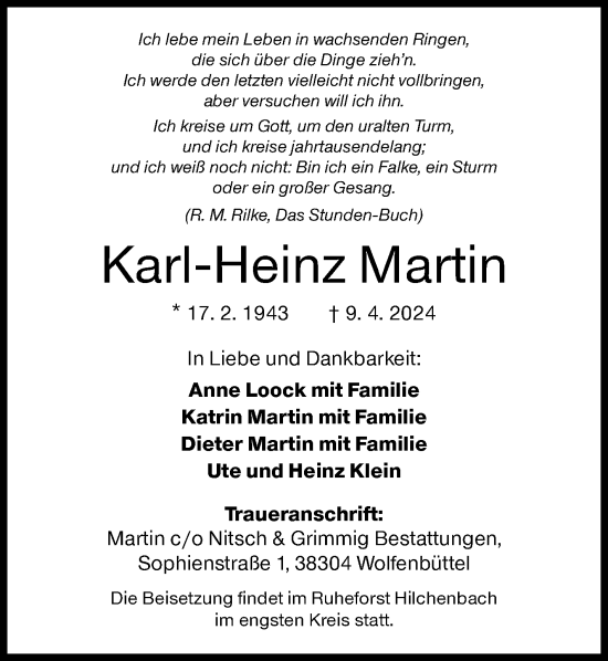 Traueranzeige von Karl-Heinz Martin von Siegener Zeitung