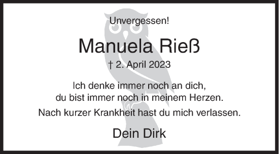 Traueranzeige von Manuela Rieß von Siegener Zeitung