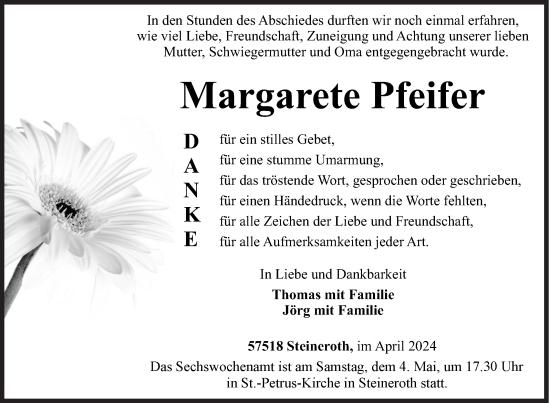 Traueranzeige von Margarete Pfeifer von Siegener Zeitung